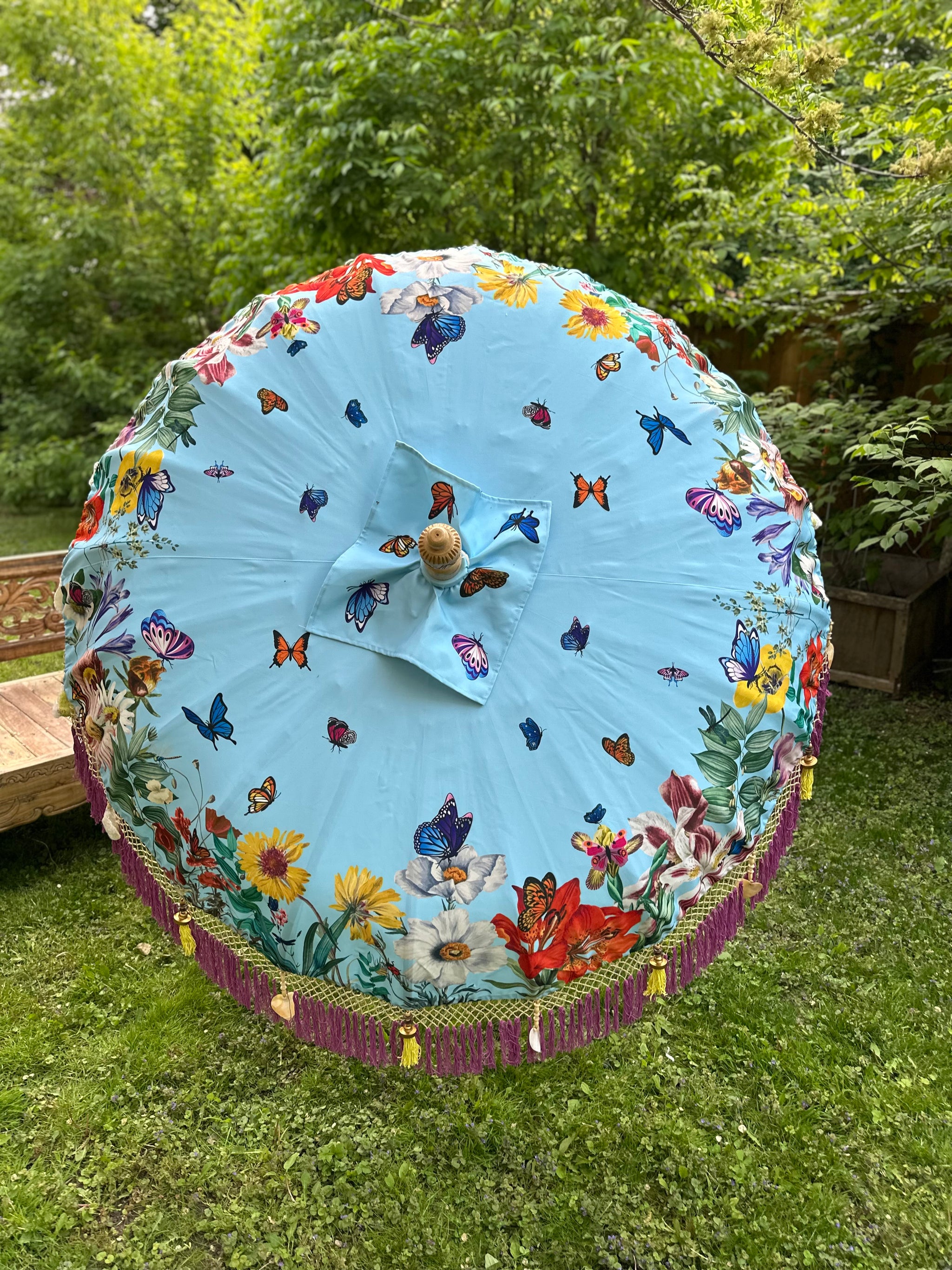 Butterfly Parasol – Handmade Balinese Umbrella with Floral Design –  Baliaric Balinese Garden Parasol