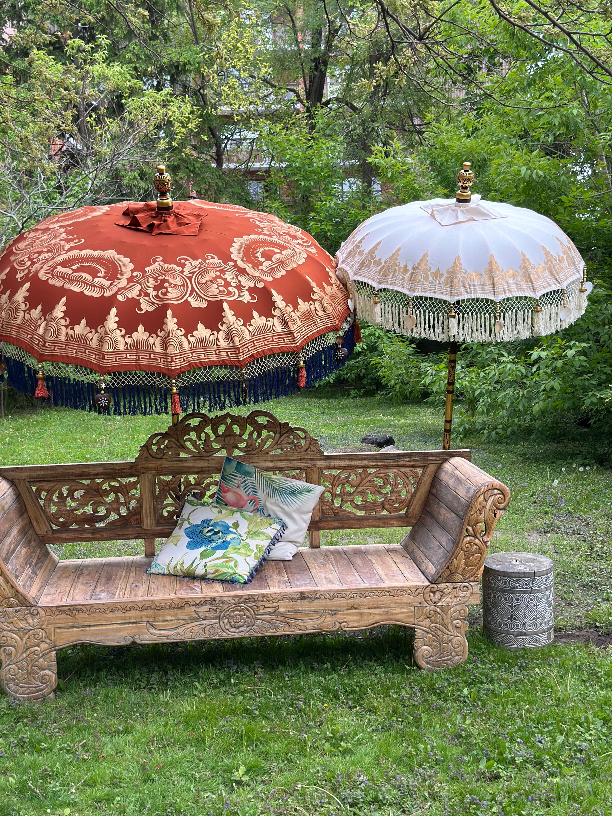 bali style patio umbrellas Pearl Parasol | Balinese-Inspired Hand-Painted Umbrella
