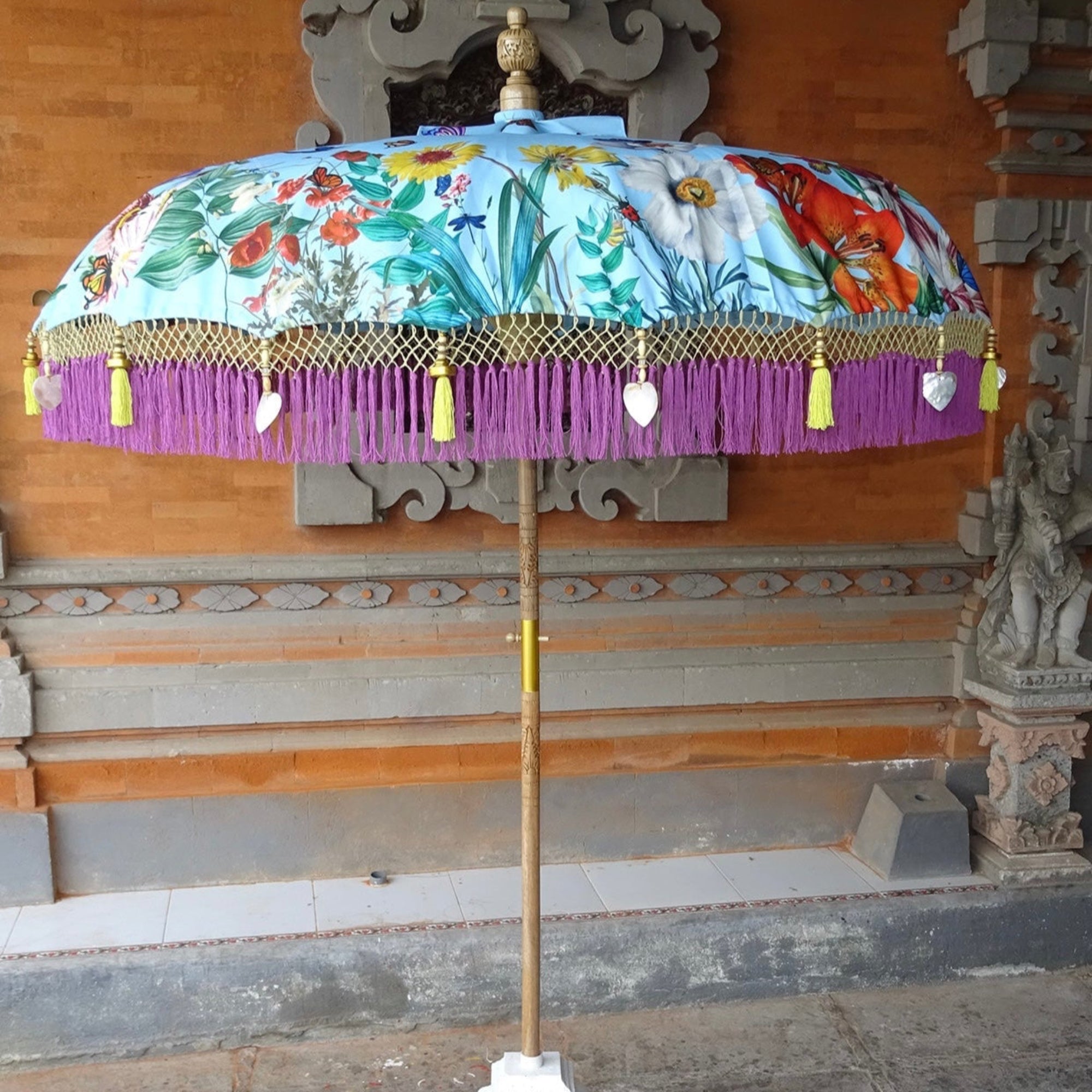2005 southern patio butterfly umbrella Butterfly Parasol – Handmade Balinese Umbrella with Floral Design –  Baliaric Balinese Garden Parasol