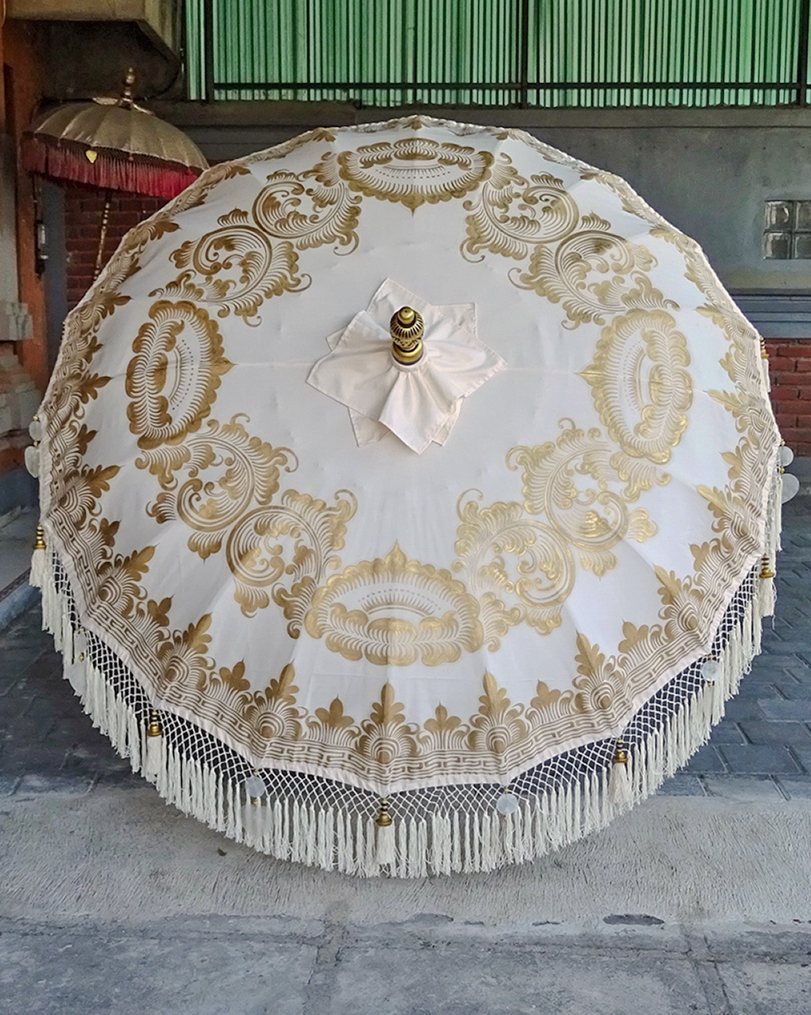 Ombrellone Balinese Paradise Luhur 3 Metri Diametro, Tessuto Cotone, Bastone In Legno Di Durian