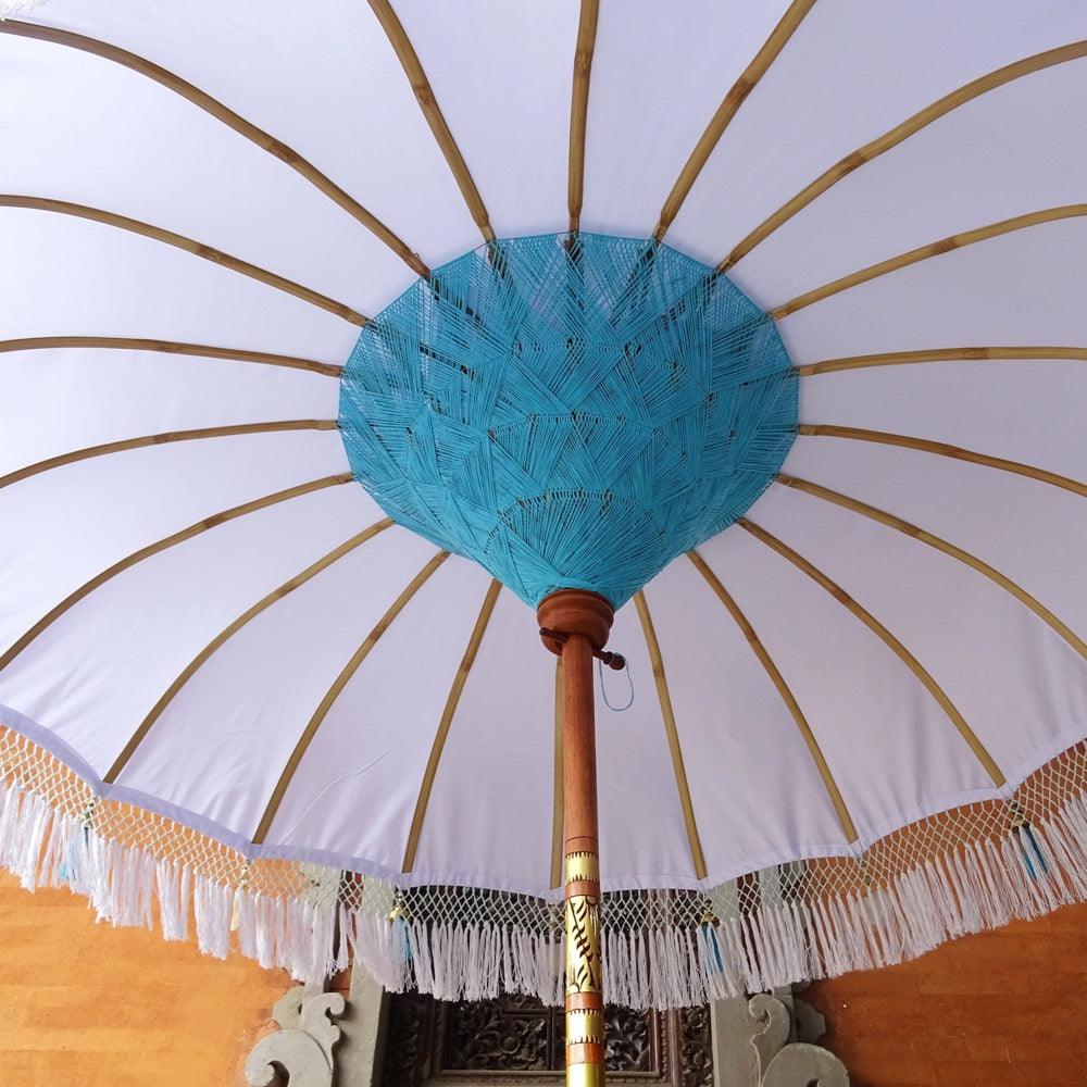 Wendy Parasol - Baliaric Balinese Garden Parasol Blue, Decorative accents, Elegant home decor, garden and home, garden decor, garden decoration, garden idea, Home decorating ideas, home with garden, Magnificent craftsmanship, new, outdoor umbrella, parasols, parasols umbrellas, patio umbrellas, Turquoise, White