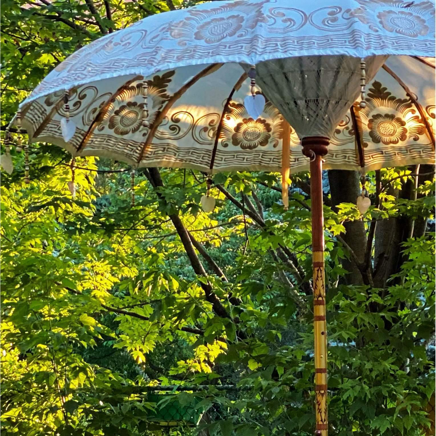balichun patio umbrella Traditional Balinese Bamboo Umbrella - Hand-Painted