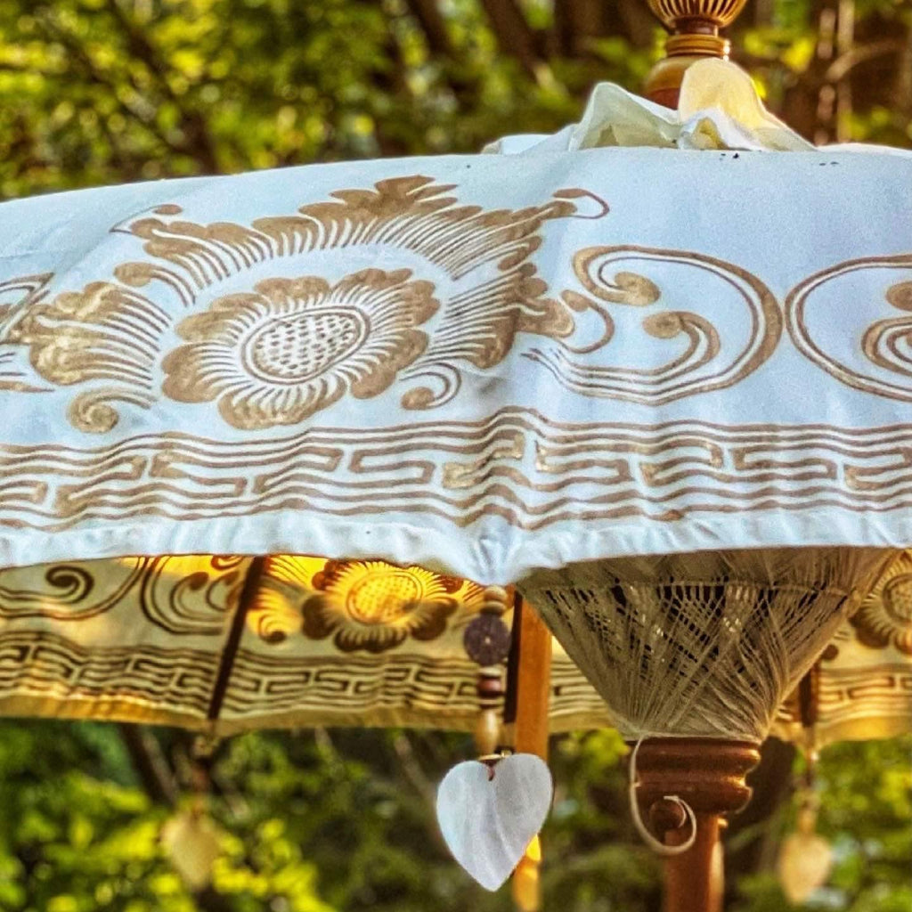 Hippy Chic Parasol - Baliaric Balinese Garden Parasol Decorative accents, Elegant home decor, garden and home, garden decor, garden decoration, garden idea, Half Painted, Home decorating ideas, home with garden, ibiza, Magnificent craftsmanship, outdoor umbrella, parasols, parasols umbrellas, patio, patio umbrellas, White