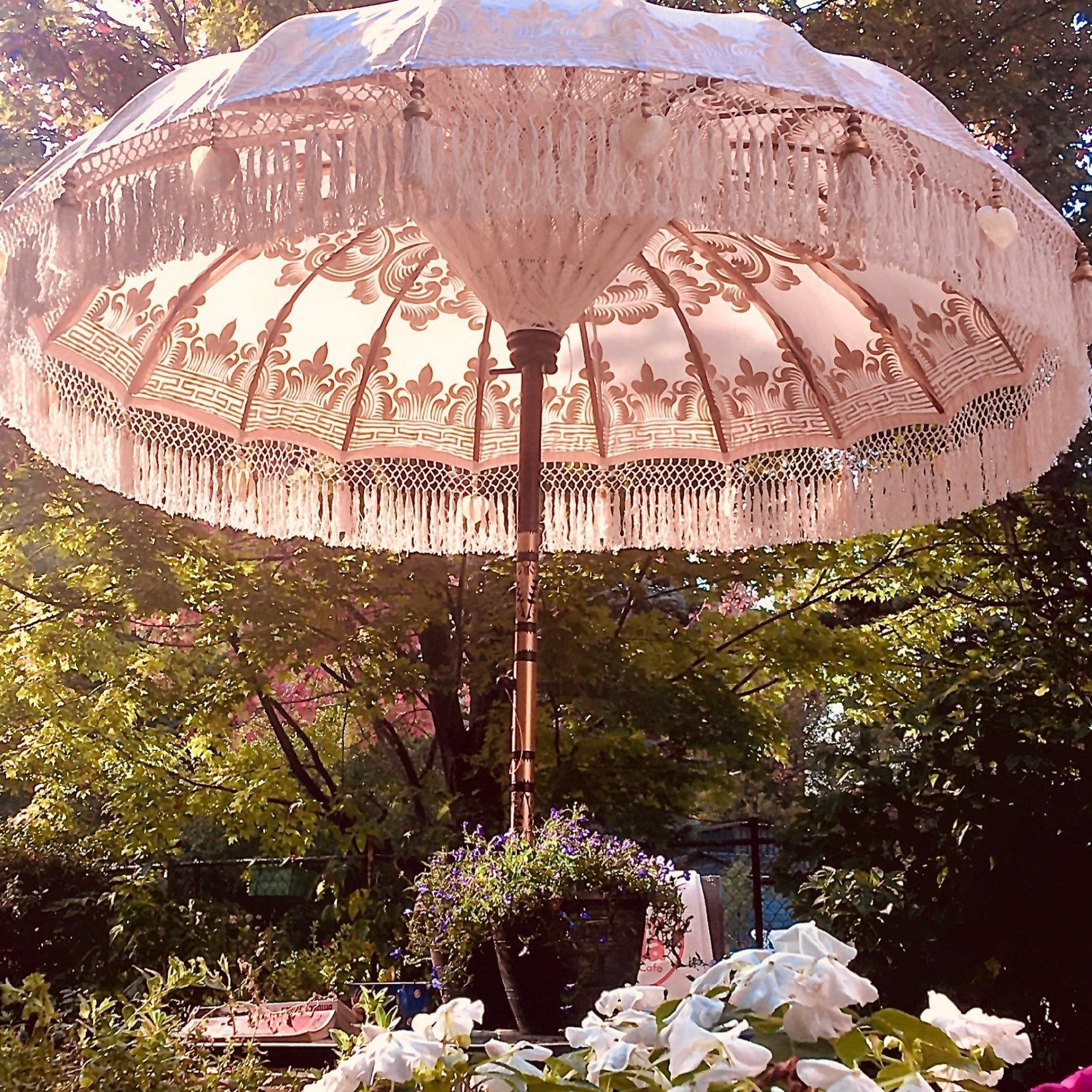balichun patio umbrella Golden Abbey Balinese Parasol