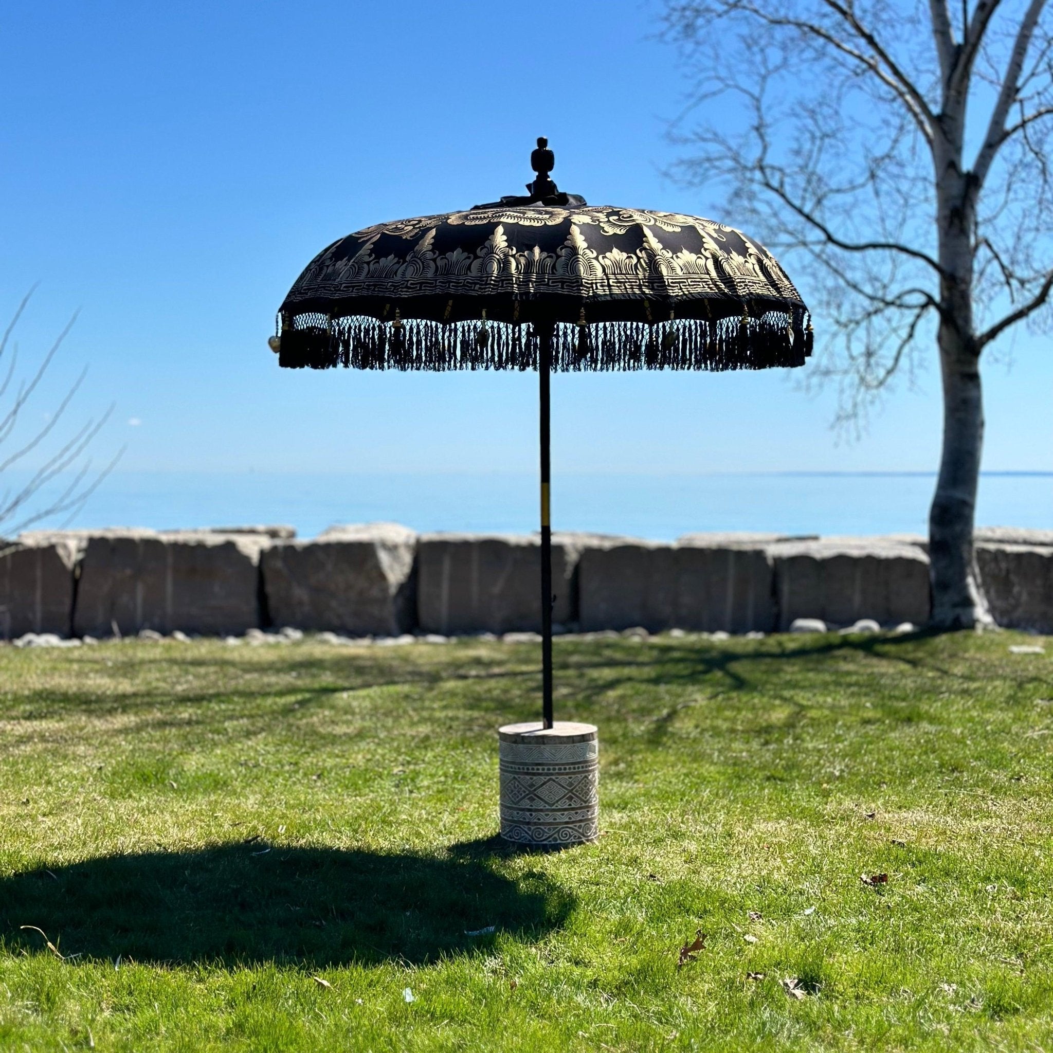 carls patio umbrellas Carl Parasol | Black & Gold Luxurious Outdoor Shade