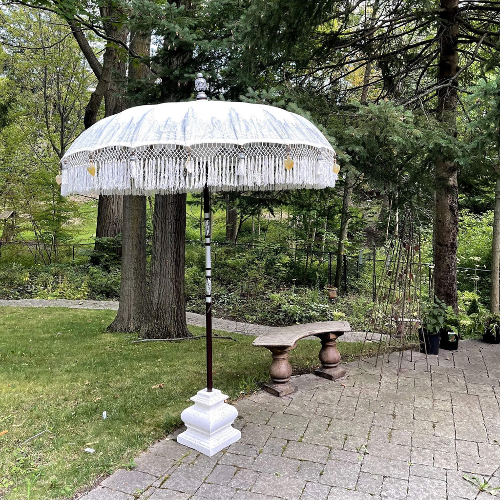 White Cloud Parasol - Baliaric Balinese Garden Parasol Decorative accents, Elegant home decor, garden and home, garden decor, garden decoration, garden idea, Half Painted, Home decorating ideas, home with garden, Magnificent craftsmanship, outdoor umbrella, parasols, parasols umbrellas, patio umbrellas, White
