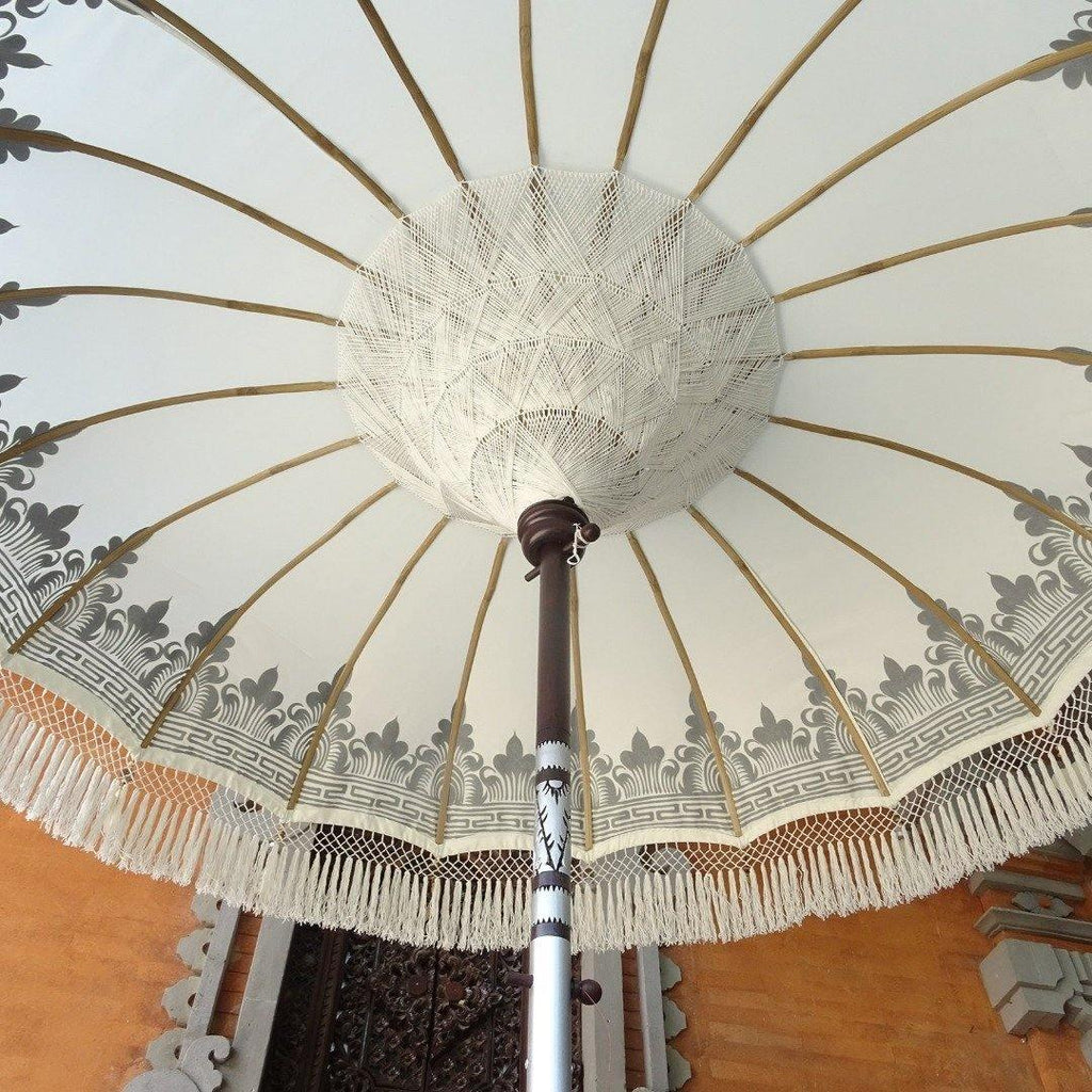 White Cloud Parasol - Baliaric Balinese Garden Parasol Decorative accents, Elegant home decor, garden and home, garden decor, garden decoration, garden idea, Half Painted, Home decorating ideas, home with garden, Magnificent craftsmanship, outdoor umbrella, parasols, parasols umbrellas, patio umbrellas, White